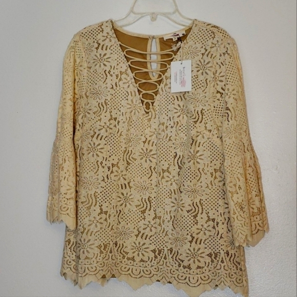 NEW Entro Dream Catcher Crocket Cream Lace Bohemian Top Vintage Summer RARE - Picture 1 of 7